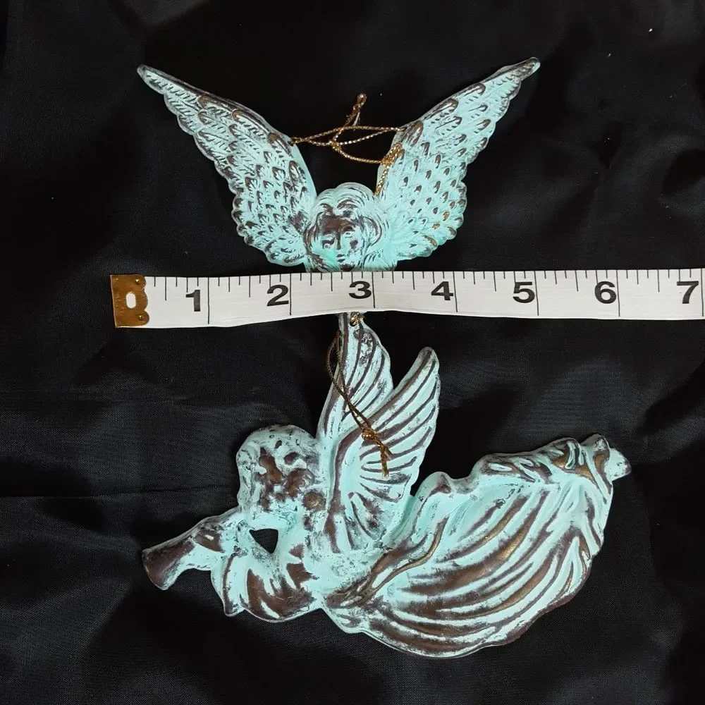 Vintage Verdigris Pressed‎ Tin Angel Tree Ornaments